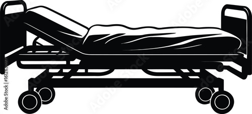 Black Silhouette of Hospital Bed with Blanket