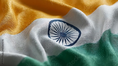 Close-up View of Waving Indian Tricolor Flag Fabric Texture