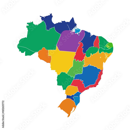 Colorful map of Brazil's states, showcasing regional divisions.