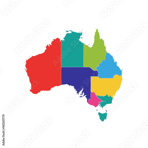 Colorful map of Australia divided into states and territories.
