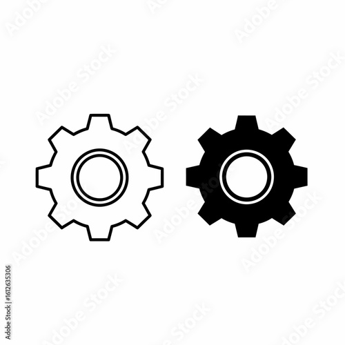 Two gear icons, one outlined and one filled, representing mechanical functionality.