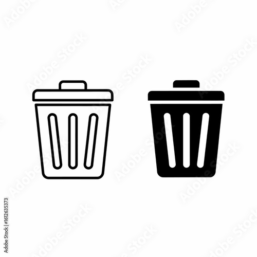 Two simple trash can icons; one outlined, one filled.  Clean, minimalist design suitable for digital interfaces.