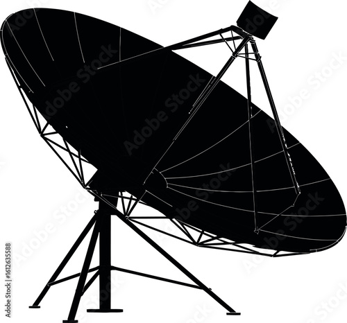 Black satellite dish antenna for space communication and signal reception use