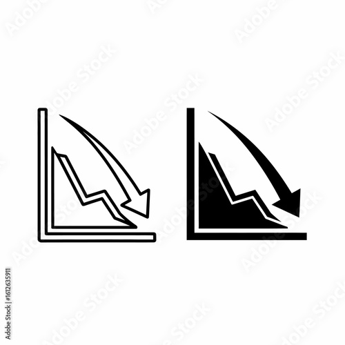 Two black and white graphic representations of declining graphs, illustrating a downward trend.