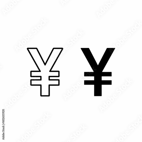 Two stylized representations of the Japanese Yen currency symbol, one outlined, one filled.