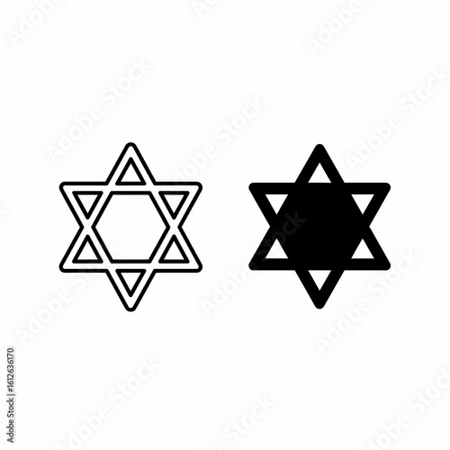 Two Star of David icons, one outlined and one solid black, against a white background.