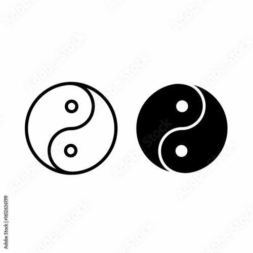 Two variations of the Yin and Yang symbol, one in black outline and the other solid black.