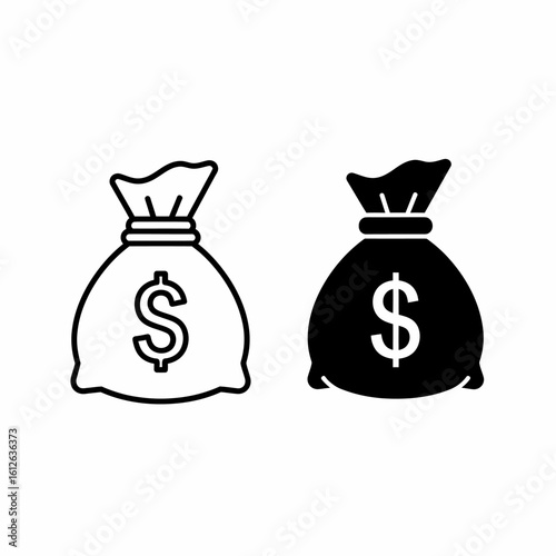 Two money bags, one outlined and one filled, both displaying a dollar sign.
