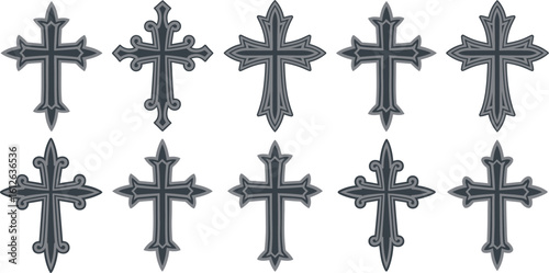 Collection of decorative crosses for design and religious symbolism use cases