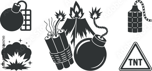 Explosives bombs tnt dynamite vector icons set dangerous weapon illustration