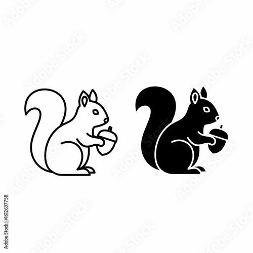 Two squirrel icons, one outlined and one solid black, each holding an acorn.