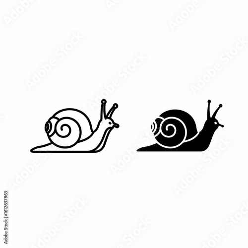 Two simple black and white line art illustrations of snails.