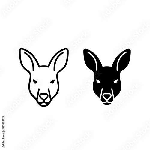 Two stylized kangaroo head silhouettes, one black and one white, displayed against a plain white background.