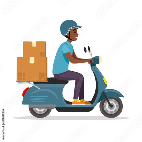 Delivery person riding a scooter with packages 1.