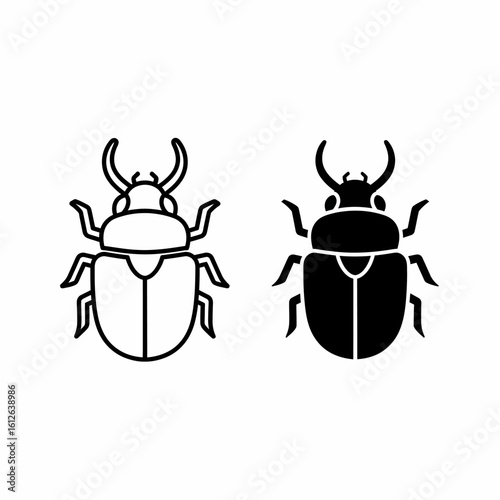 Two beetle icons, one outlined and one solid black, displayed side-by-side.