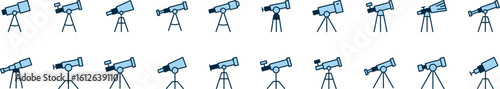 Blue Telescope Filled Color Icon Collection. Minimalistic Linear Pictogram for Web and Graphic Design, Apps, Banners, Social Network and Cards