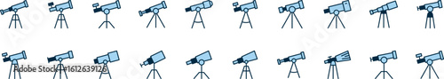Blue Telescope Filled Color Icon Set. Minimalistic Linear Pictogram for Web and Graphic Design, Apps, Banners, Social Network and Cards
