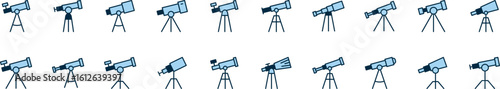 Pack of Filled Color Icons of Blue Telescope. Minimalistic Linear Pictogram for Web and Graphic Design, Apps, Banners, Social Network and Cards
