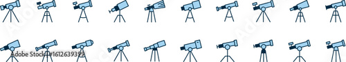 Bundle of Filled Color Icons of Blue Telescope. Minimalistic Linear Pictogram for Web and Graphic Design, Apps, Banners, Social Network and Cards
