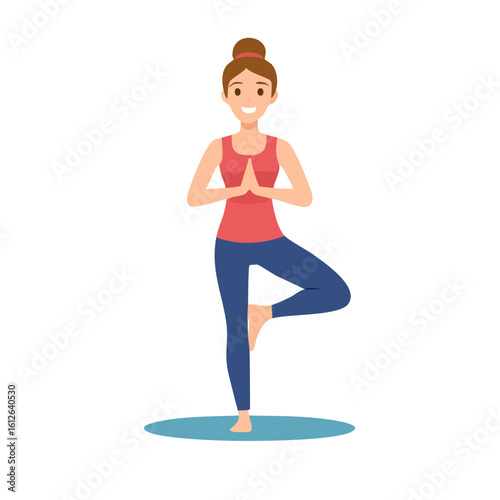 Woman in Tree Pose on Yoga Mat.