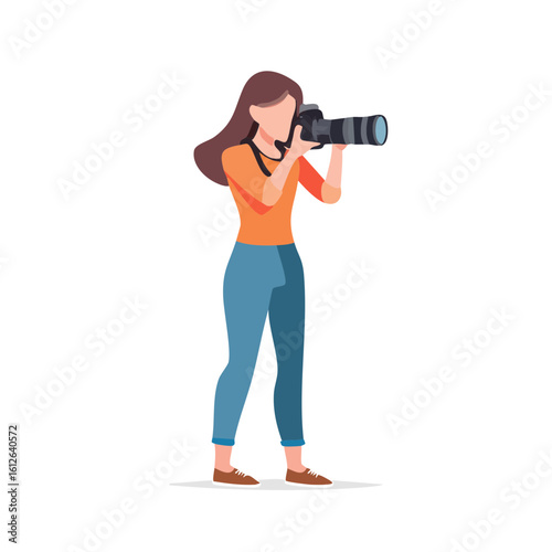 Woman photographer capturing image with professional camera.