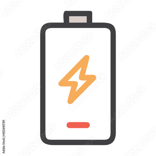 Low Battery Icon: Modern Flat Design, Minimalist Style, Warning Concept