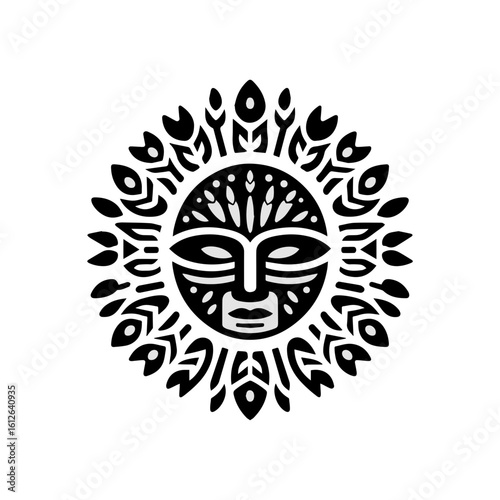 tribal masks for the harvest, featuring the shape of grains or the sun
