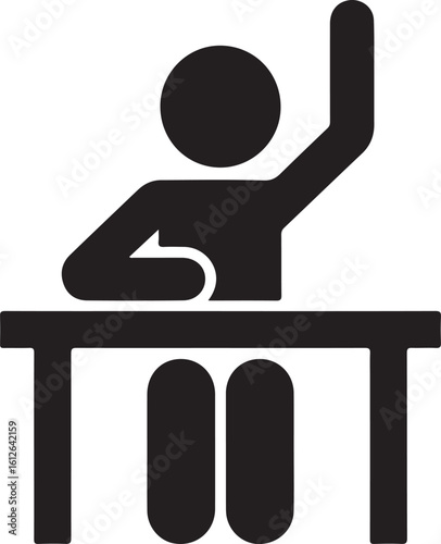 Student Raising Hand Vector Icon: Classroom Sign Symbol, Simple Black Silhouette