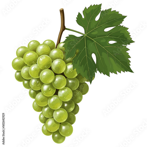 Fresh Green Grapes with Leaf Illustration