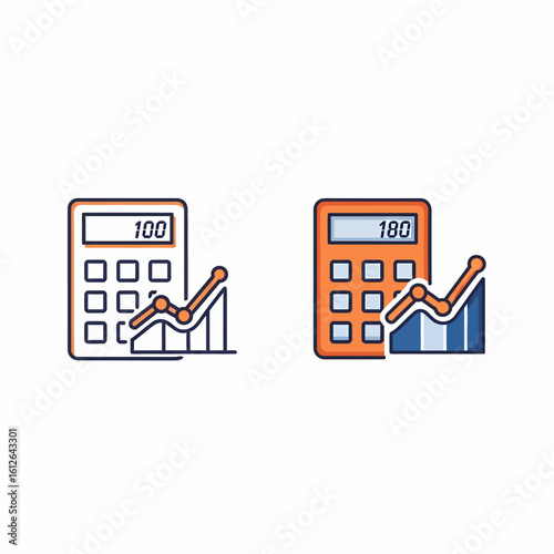Two calculator icons illustrating financial growth, one outlined, one filled with color.