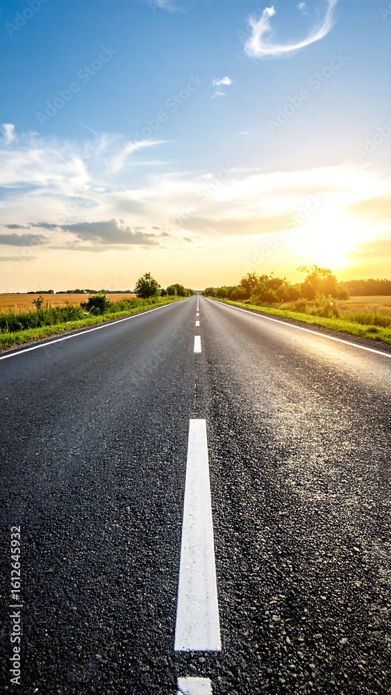 Fototapeta premium Asphalt road stretching to sunset