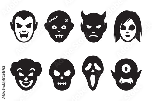 Scary Halloween Mask Silhouette Vector Collection 