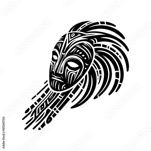 tribal mask for mourning, long downward forms