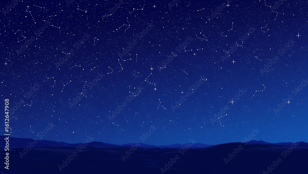 Fototapeta premium 8-bit retro starscape featuring constellations forming pixel patterns, clean sky with low detail terrain