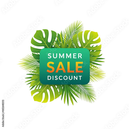 Tropical Leaves Summer Discount Label Vector – Transparent Background