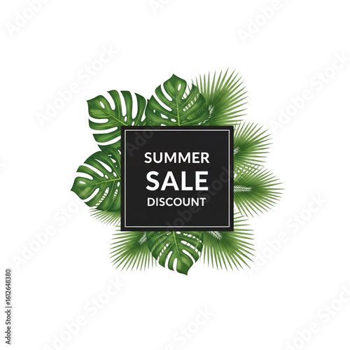 Tropical Leaves Summer Discount Label Vector – Transparent Background