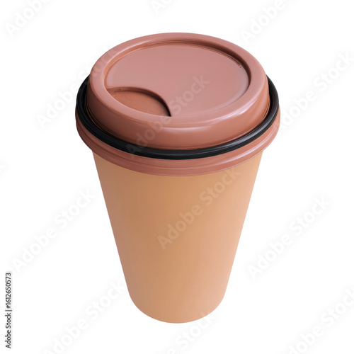 Close-up of a disposable coffee cup with a lid on a white isolated background.