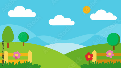 cartoon pasture and flowers meadow grass