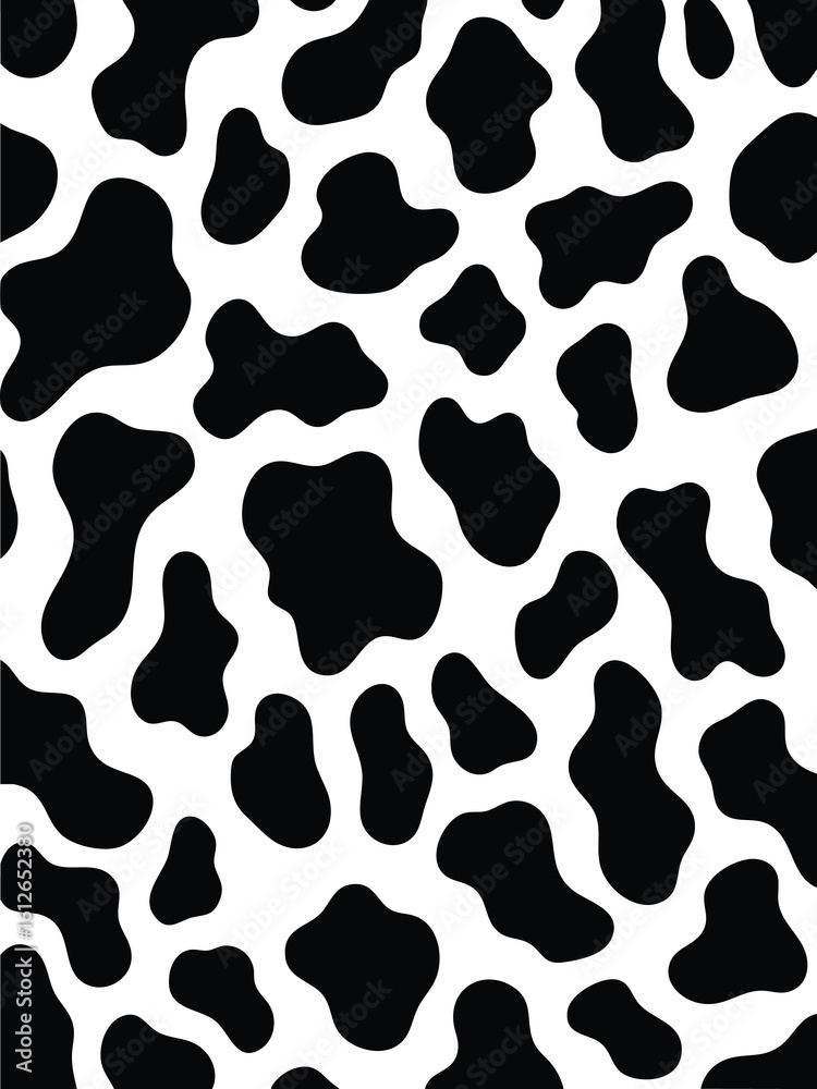 Fototapeta premium Flat black and white cow skin texture vector with vertical design