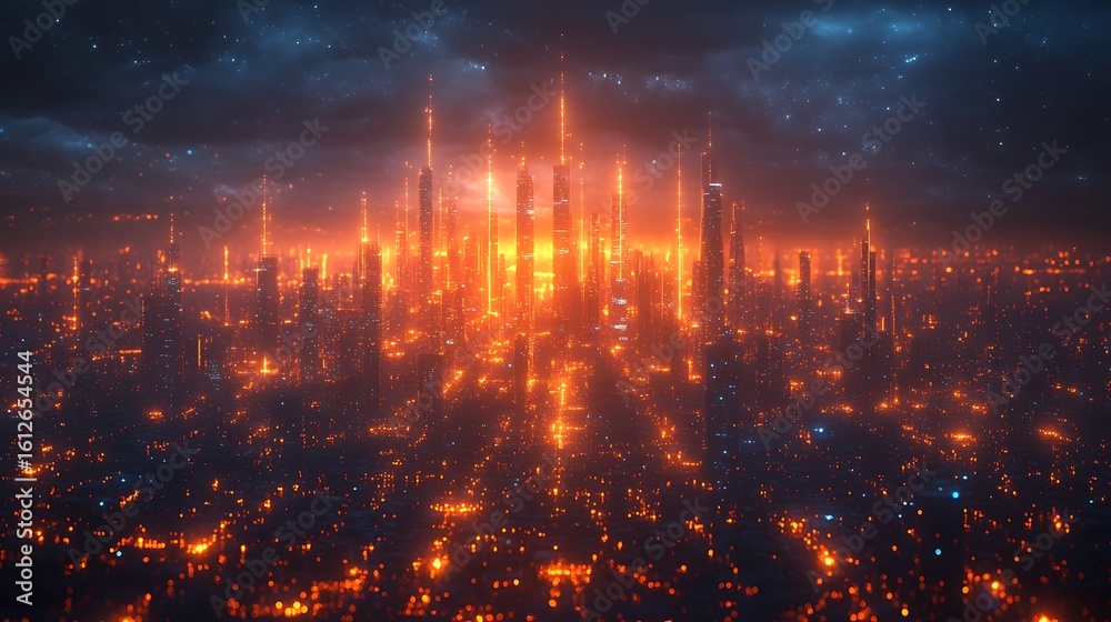 Fototapeta premium Futuristic cityscape aerial view at night