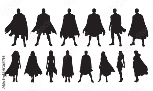 Black Silhouette Figures of Men and Women Wearing Capes people