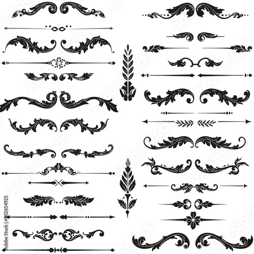 Decorative black vintage ornaments and flourishes in various styles  