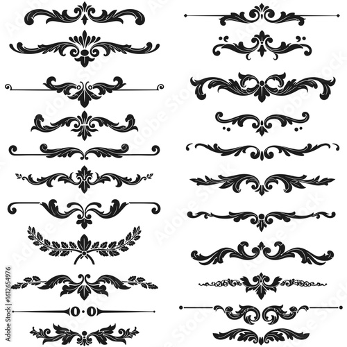 Decorative vintage ornate flourishes in black and white style  