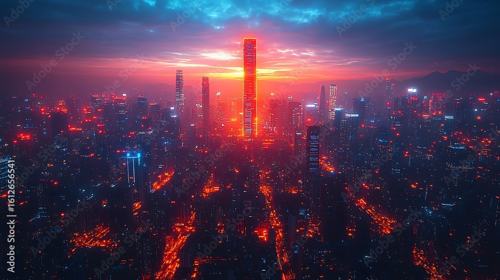 Fototapeta premium Urban skyline sunrise background illustration