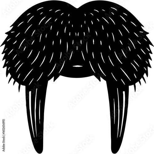 Black bushy walrus mustache vector illustration for World Beard Day. Classic retro facial hair icon, vintage style isolated graphic asset.