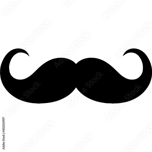 Black mustache silhouette vector icon in classic style. Perfect graphic asset for World Beard Day celebrations, male grooming, and retro designs.