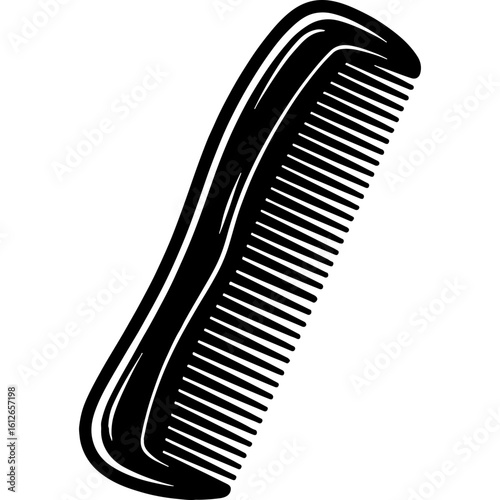 Black comb vector illustration for men's grooming, beard care, and personal styling. Essential barber tool icon.