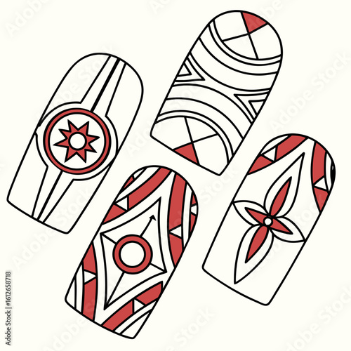 Modern nail stickers with elegant geometric lines and polished shapes
