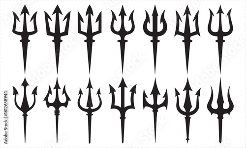 Twelve Black Trident Symbols Arranged in Two Rows tridents weapon