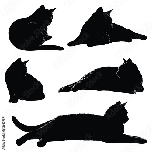 cat laying down silhouette set, Black & White silhouette set 